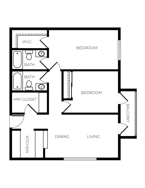 Floor plan for 2 beds, 1 bath, 1100 sqft
